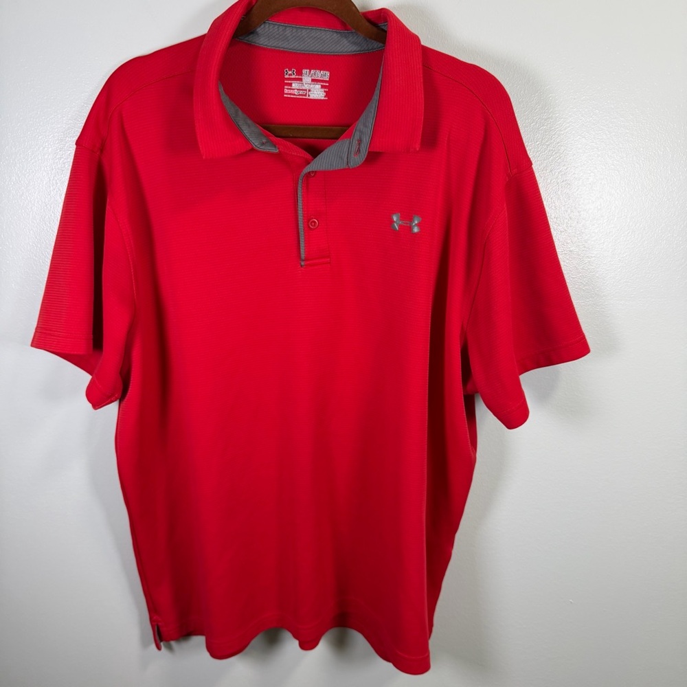 Under Armour Men's Polo Shirt in Red‎ and Gray Sz 2XL